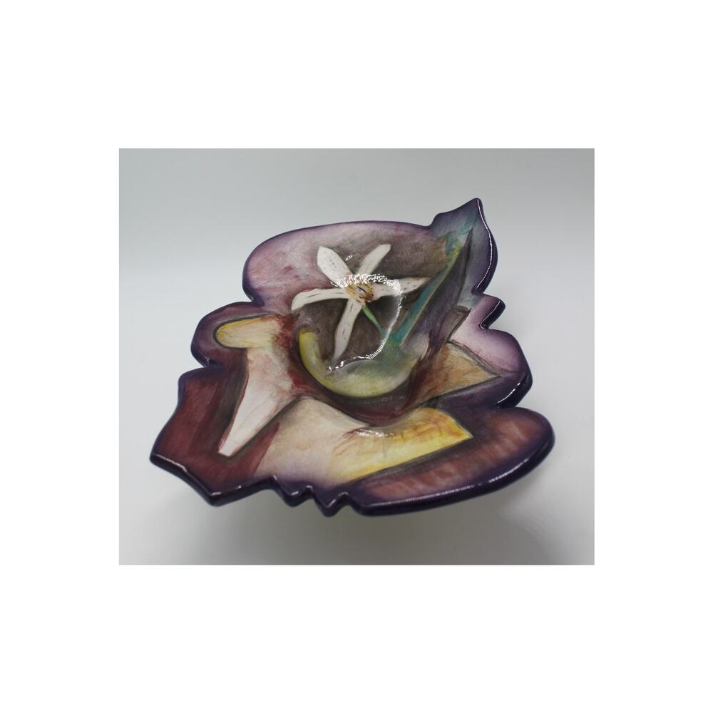 Signed Harris Cles Multi Colored Hand Sculpted Abstract Art Pottery Bowl Decor